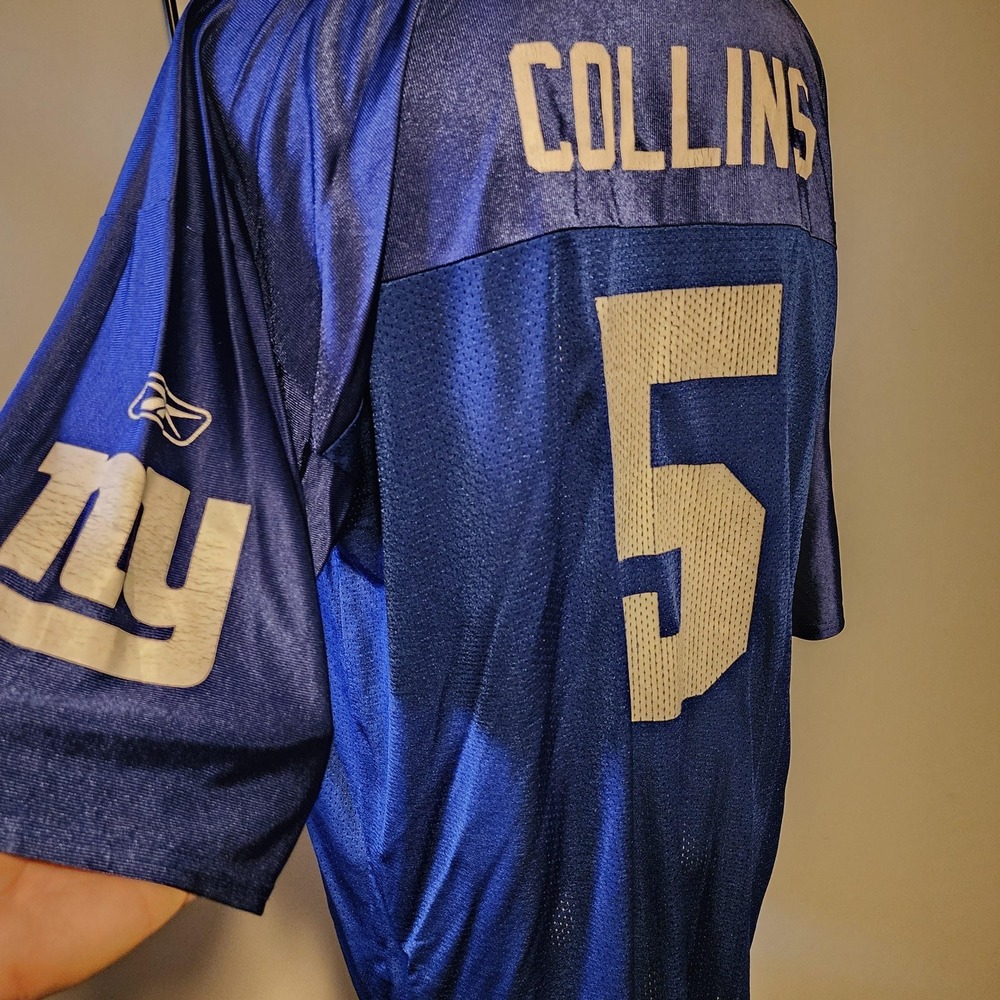 New York Giants NFL Football #5 Kerry Collins Blue and White Jersey Reebok